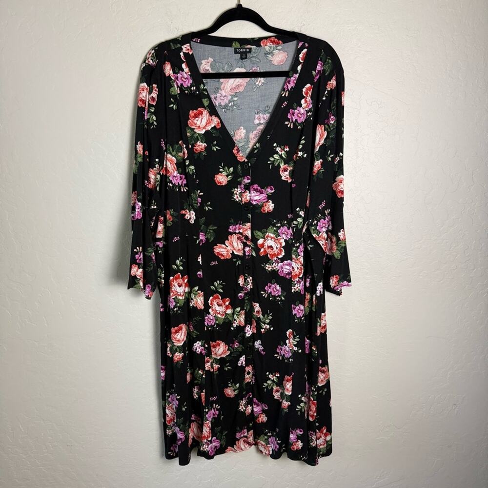 Torrid Black Floral Button Down Dress 3X 12075859 - Picture 3 of 14